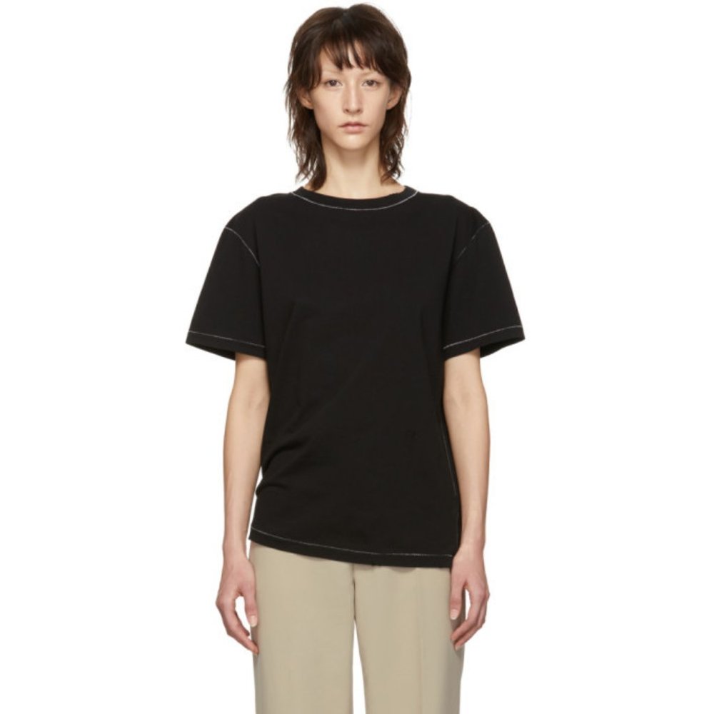 Helmut Lang Black Contrast Stitch Detail T-Shirt
